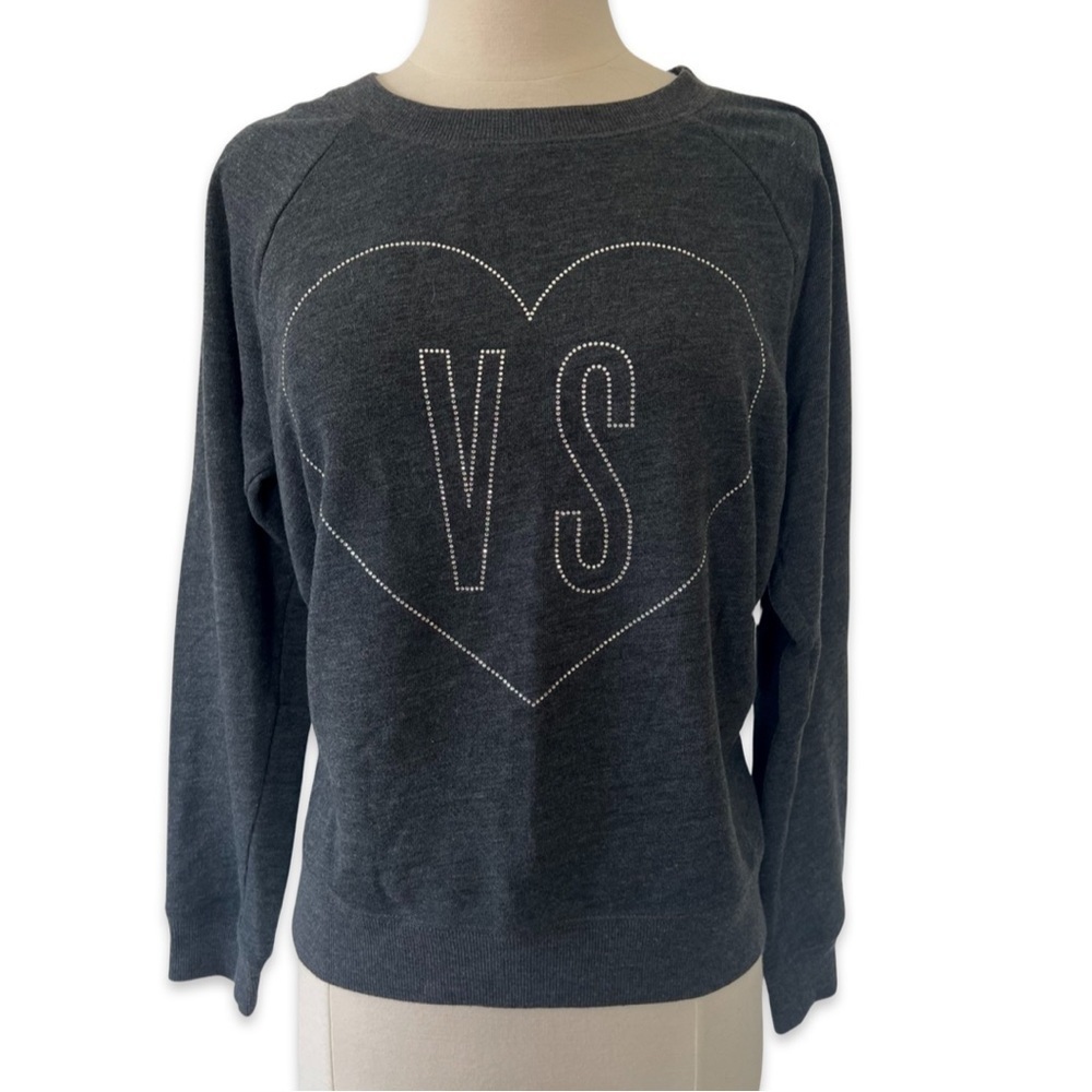 Victoria’s secret Rhinestones heart sweatshirt gray VS logo